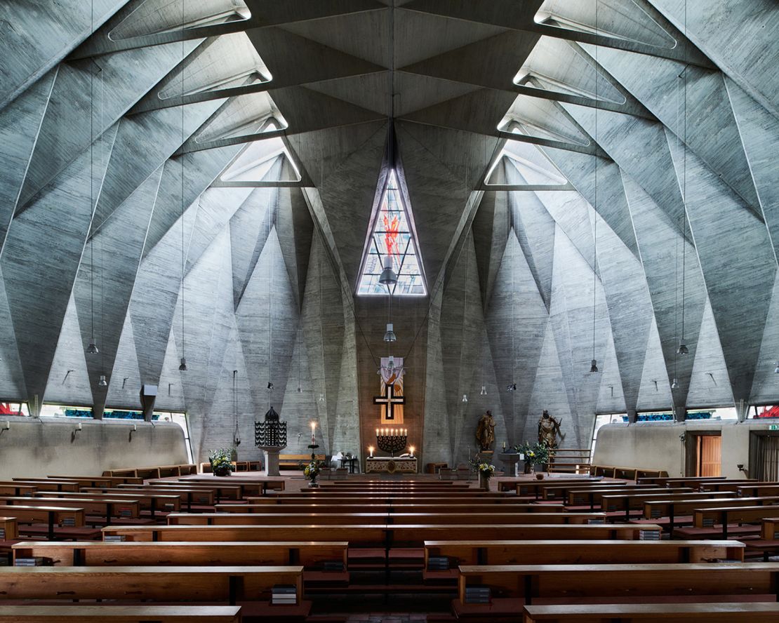 St. Paulus in Neuss, Germany, features an unusual, almost folded roof. It was designed by Fritz Schaller and finished in 1970.