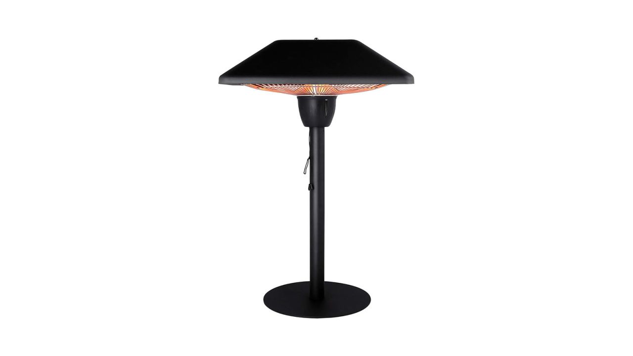 Small patio heater lamp placed against white background.