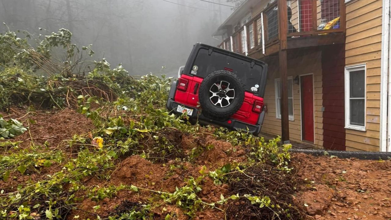 Stefanie’s Jeep was stuck after a landslide. Location:?Little?Switzerland,?North?Carolina