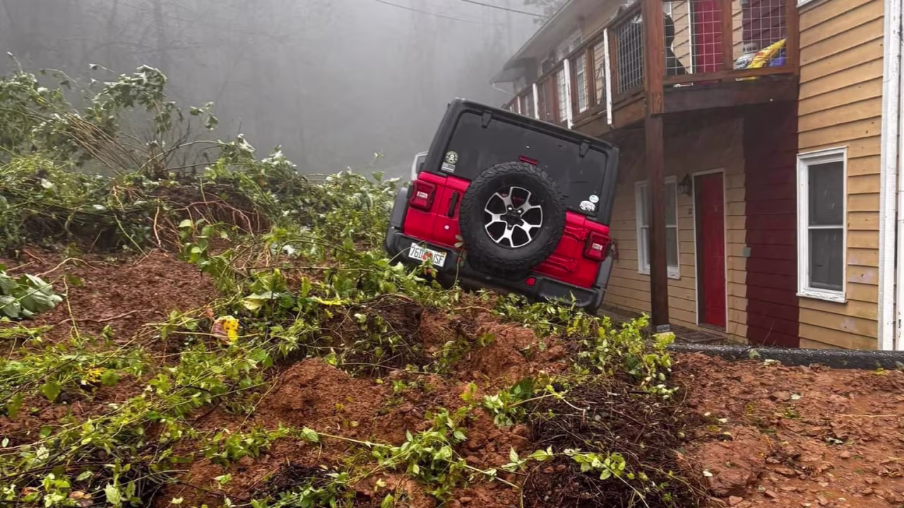 Stefanie’s Jeep was stuck after a landslide. Location: Little Switzerland, North Carolina
