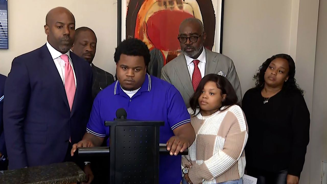 This screengrab from video shows Treveon Isaiah Taylor Sr. and Jessica Ross, parents of a baby who was decapitated during delivery, during a press conference at their lawyers office in Atlanta on Wednesday, February 7.