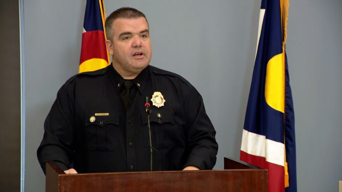 Denver Police Department Major Crimes Division Commander Matt Clark addressing media on February 16.