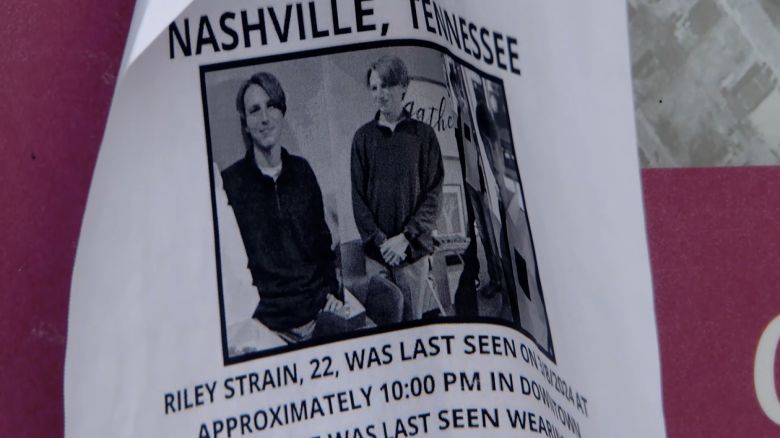 A missing poster for Riley Strain is seen.