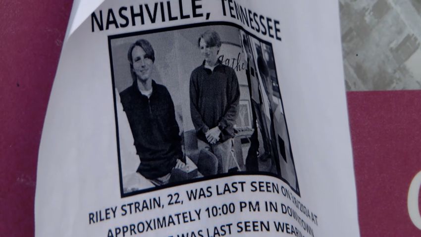 A missing poster for Riley Strain is seen.