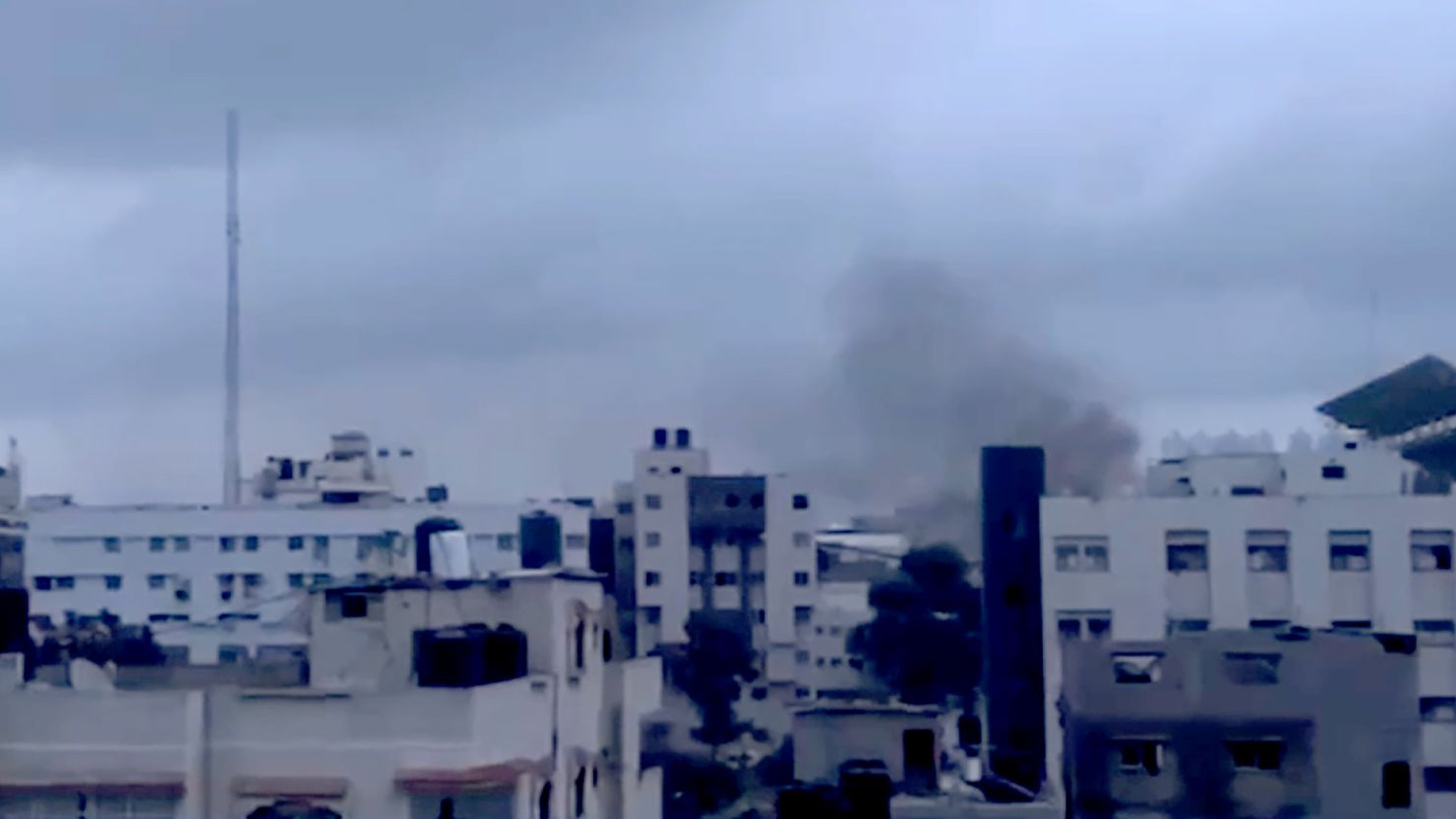 Smoke is seen billowing in the vicinity of the Al-Shifa hospital complex in Gaza.