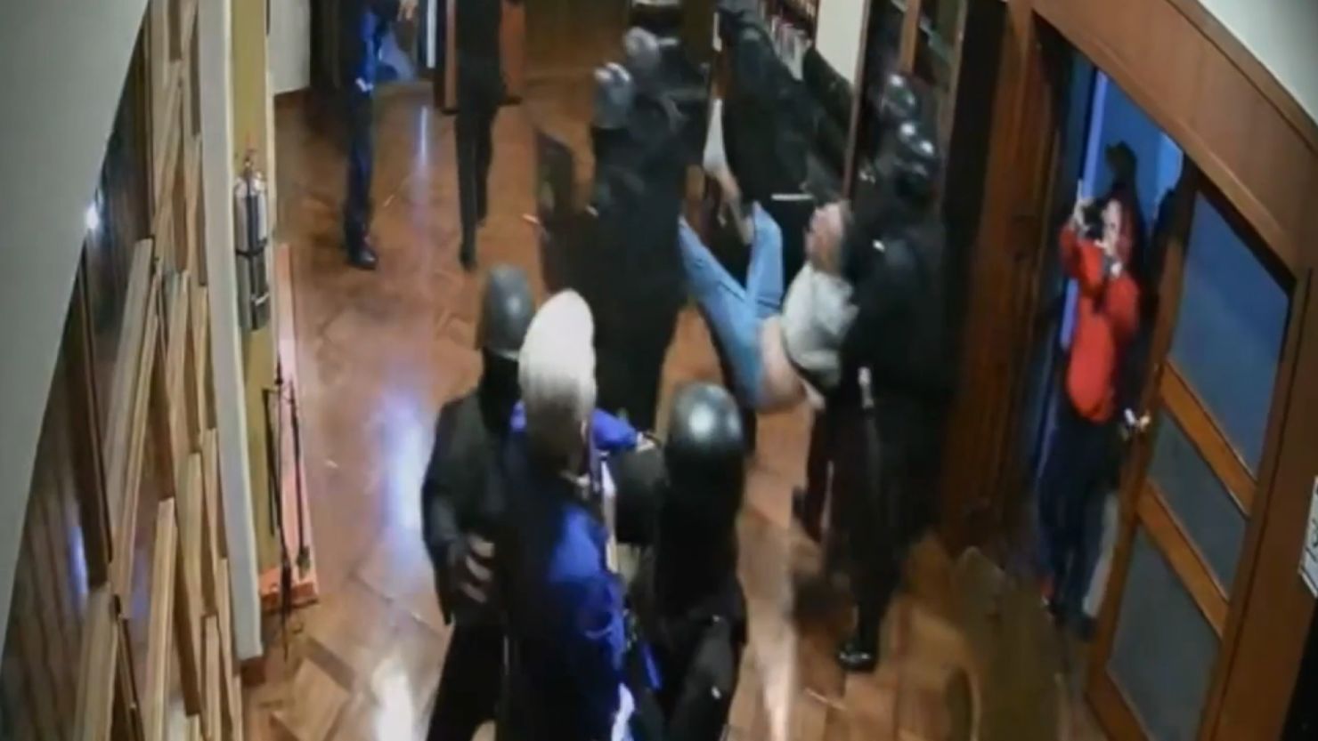 Security camera footage shows Ecuadorian police grappling with Jorge Glas in the Mexican embassy in Quito.