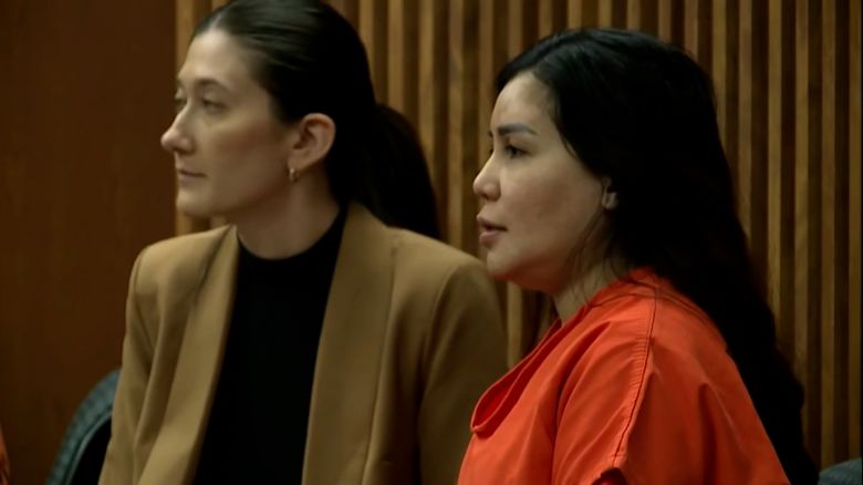 Melody Felicano Johnson, right, is seen during a court hearing on April 8, 2024.