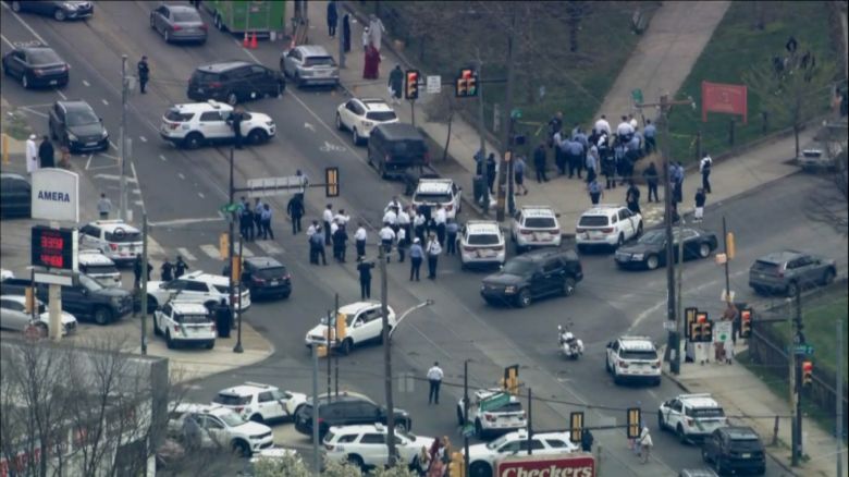 Police are seen at the scene of a shooting on April 10, 2024, in Philadelphia.