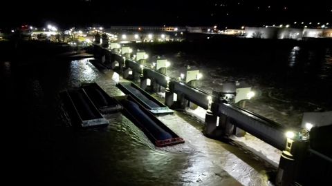 A marina in Pittsburgh sustained damage after 26 barges broke loose late Friday night and floated uncontrollably down the Ohio River.