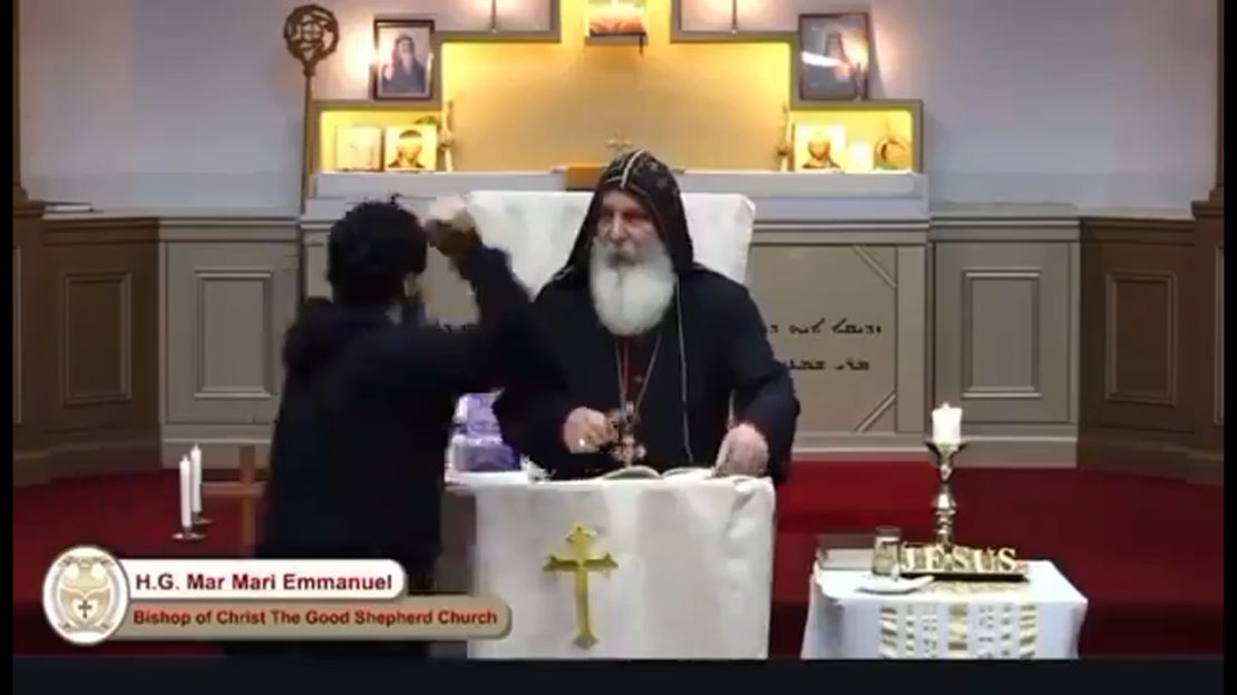A livestream of the service appeared to show Bishop Mar Mari Emmanuel being attacked.