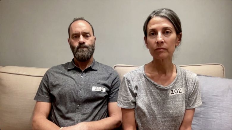 Rachel Goldberg-Polin and Jon Polin, parents of Hersh Goldberg-Polin, an Israeli-American civilian kidnapped by Hamas and taken to Gaza on October 7, appear on CNN during an interview with Anderson Cooper on Thursday, April 25.