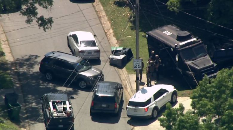 Police are seen at the scene of a shooting in Charlotte, North Carolina, on April 29, 2024.