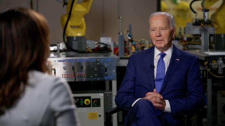 President Joe Biden speaks with CNN’s Erin Burnett during an exclusive interview Wednesday, May 8, in Racine, Wisconsin.