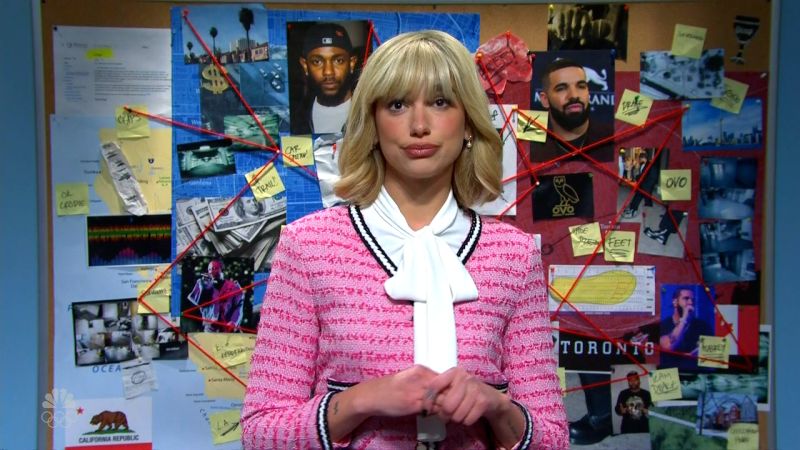 Dua Lipa deep-dives into Drake and Kendrick Lamar ‘beef’ in ‘Saturday Night Live’ sketch