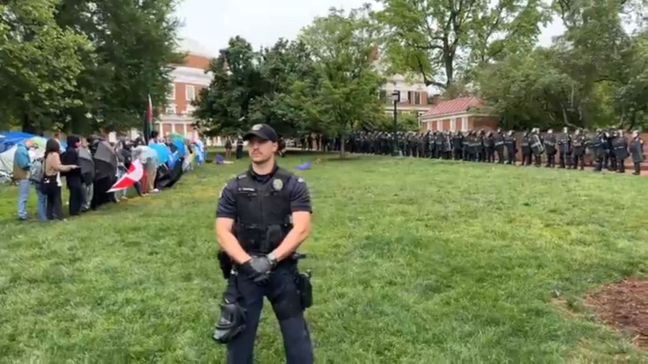 Police are seen during a protest at the University of Virginia in Charlottesville on May 4, 2024.