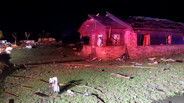 Ground footage shows the damage in Barnsdall, Oklahoma, after a tornado hit the area.