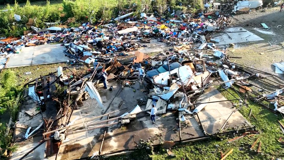 Tornado damage is seen in Barnsdall, Oklahoma, on May 7, 2024.