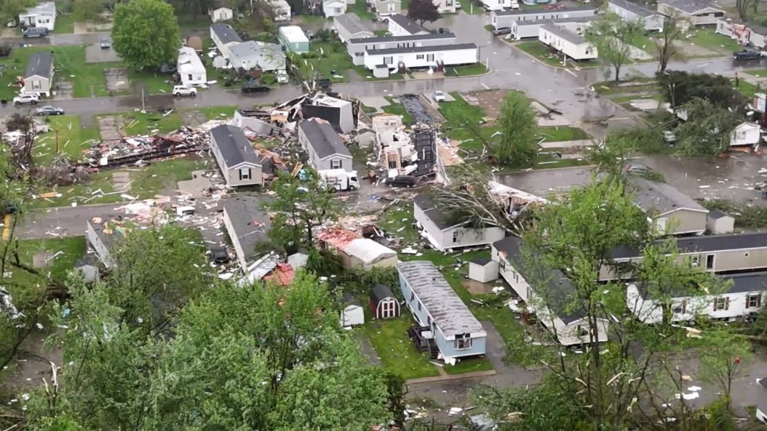 A tornado hit the Pavilion Estates Mobile Home Park in Portage, which is in Kalamazoo County, on Tuesday.