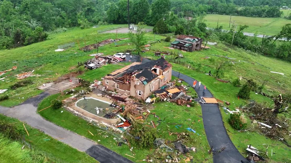 Columbia, Tennessee, shows the damage left behind by a possible tornado.