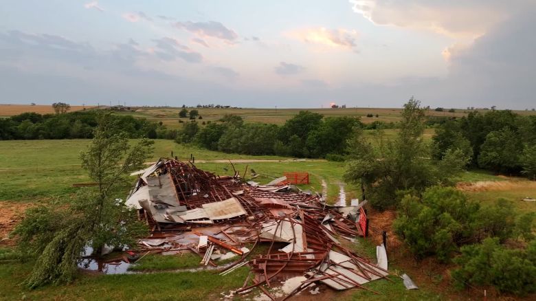 A home was destroyed during severe weather in Custer City, Oklahoma, Sunday. A tornado hit the area.
