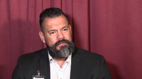 In a screengrab taken from a video, Uvalde Consolidated Independent School District Chief of Police Joshua Gutierrez speaks to the media.