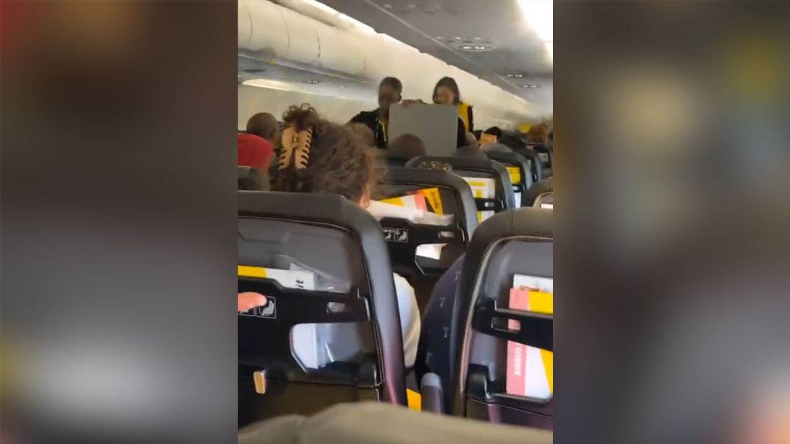 Video taken by passenger Bettina Rogers shows the cabin of a Spirit Airlines plane after it returned to Montego Bay, Jamaica, on Sunday.