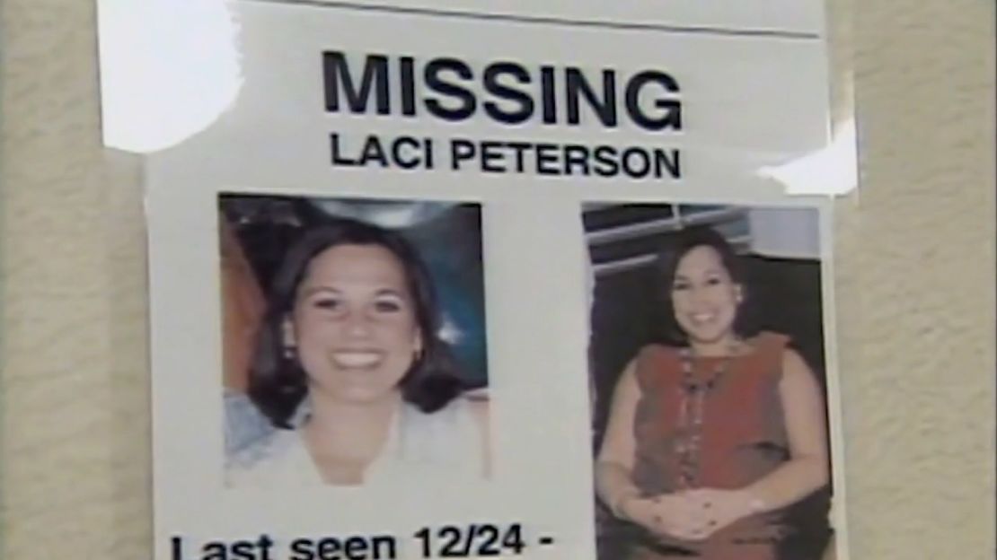 In a still photo taken from a video, a missing poster for Laci Peterson is seen.