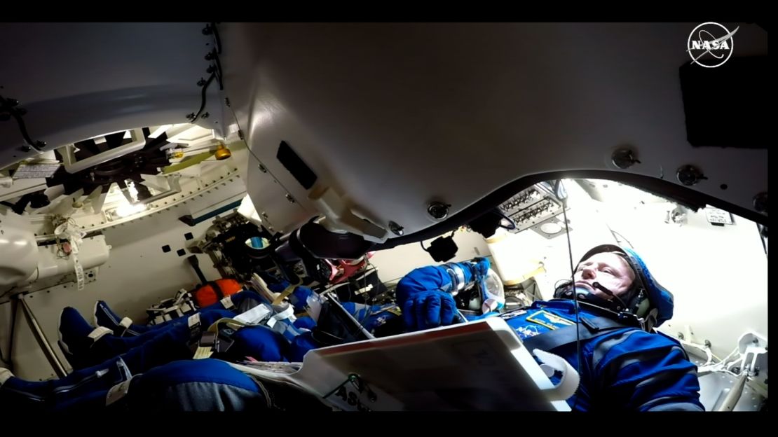 In this screen grab from video, Williams and Wilmore are seen during launch preparations onboard the Starliner capsule.