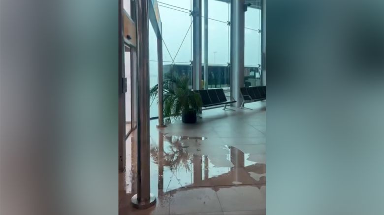 A screengrab taken from video by Instagram user @cris_travelstories shows flooding inside the Palma de Mallorca airport in Spain on Tuesday.