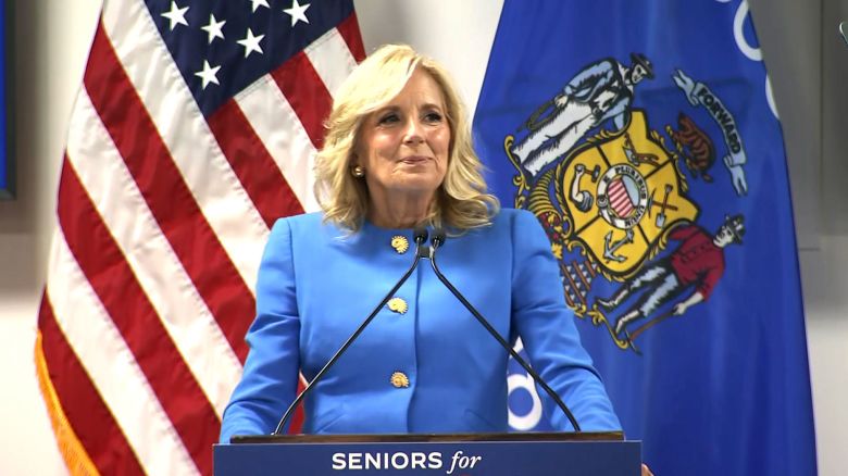 First lady Jill Biden speaks at an event in Green Bay, Wisconsin, to launch the Biden-Harris campaign’s new effort to court older voters.