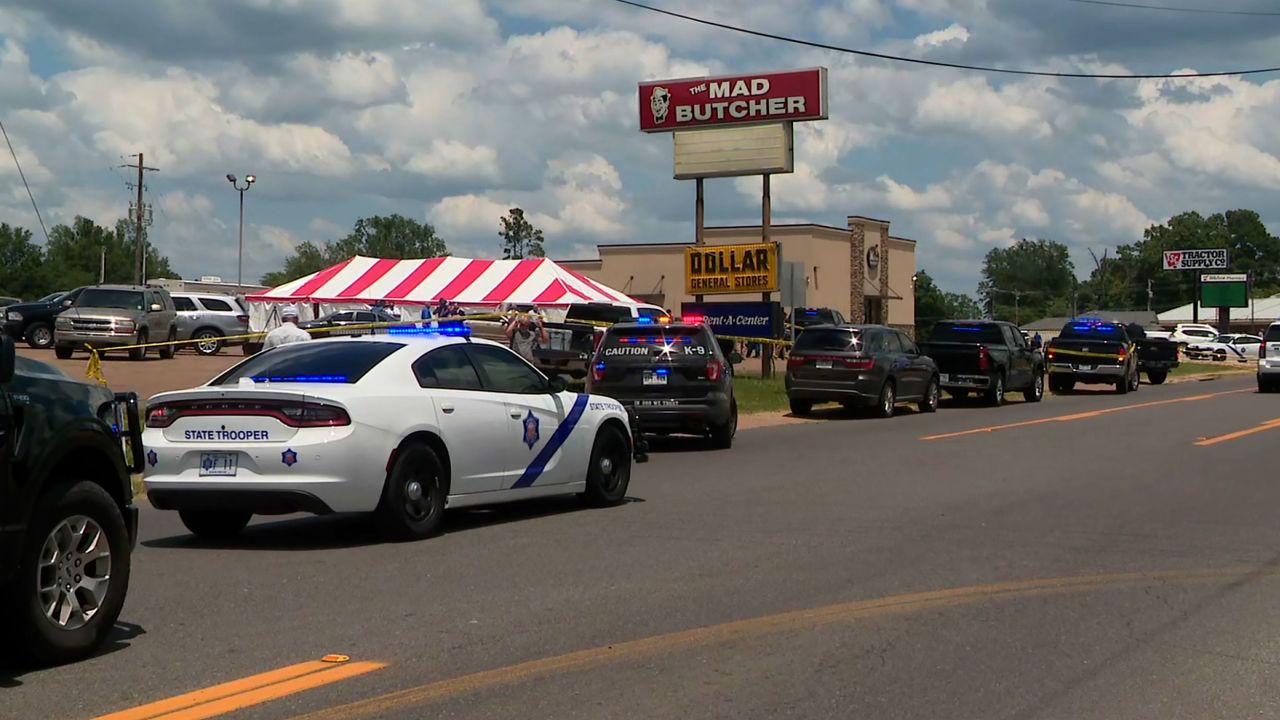 Police are seen at the scene of a shooting in Fordyce, Arkansas, on June 21, 2024.