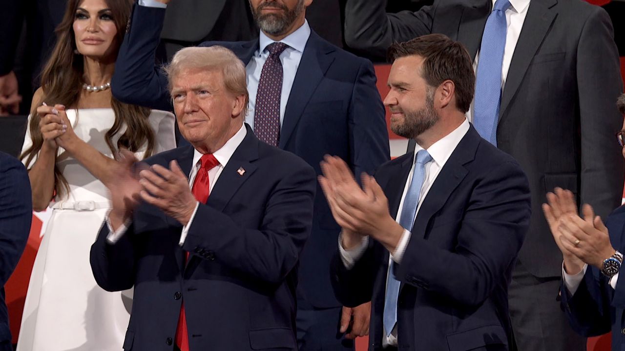 Trump appears during the first night of the convention on Monday, July 15.