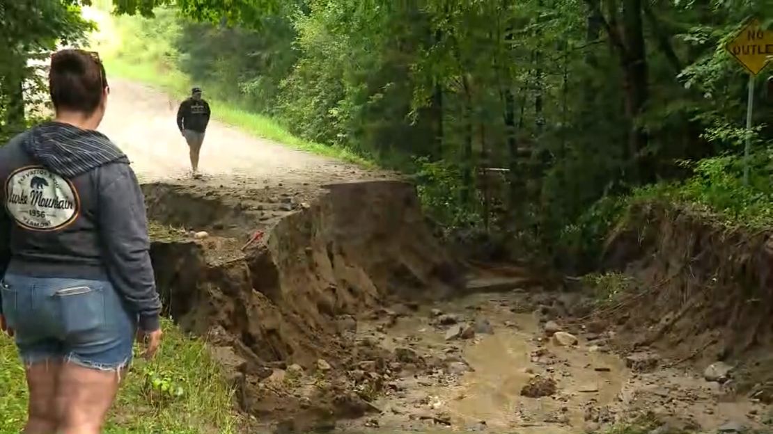 Flooding damage is seen in Lyndonville, Vermont, on July 30, 2024.