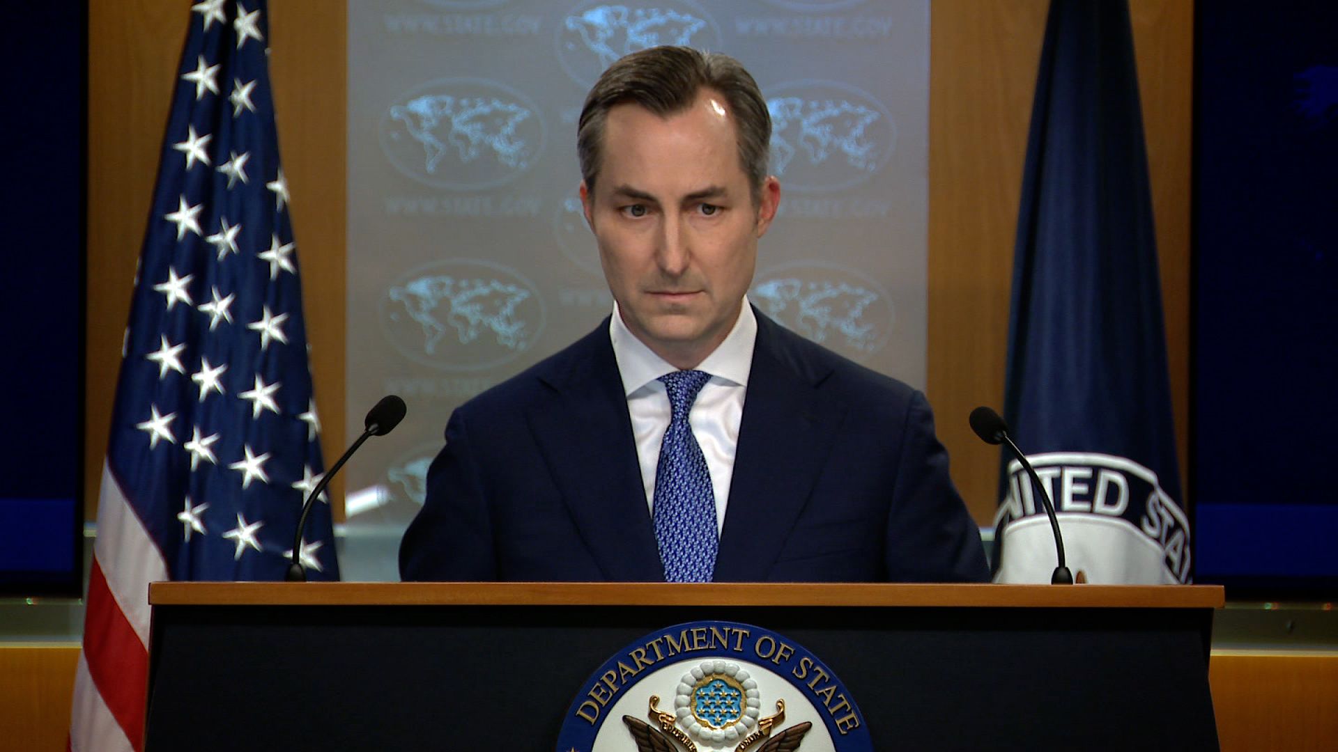 State Department Spokesperson Matthew Miller speaks during a press briefing on Wednesday, August 7.