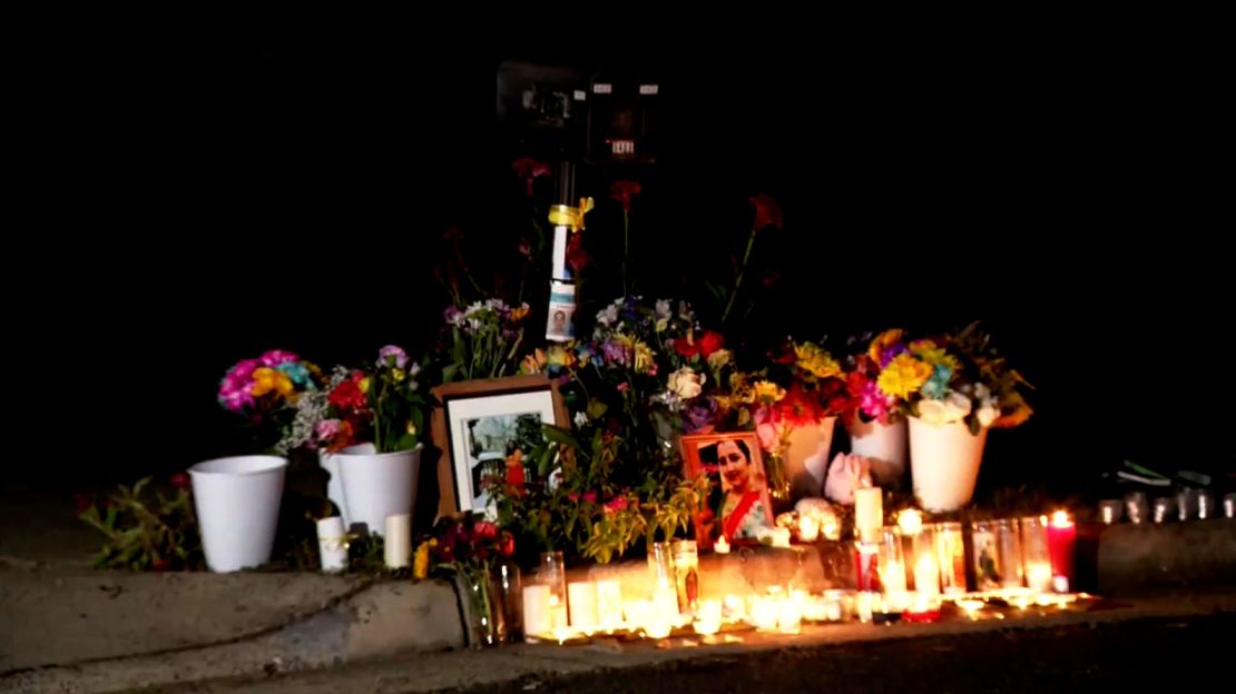 A memorial for Mamta Kafle Bhatt is seen Saturday outside her home in Manassas Park, Virginia.