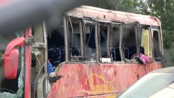 This screen grab from a WAPT affiliate video shows a bus that crashed in Warren County, Mississippi, on August 31.