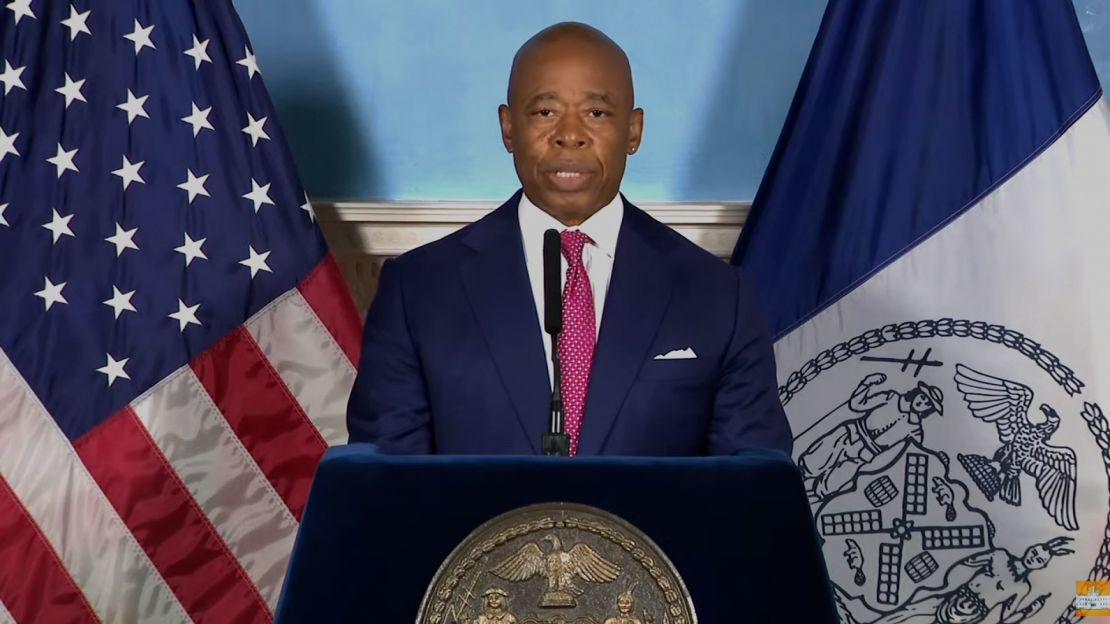 New York City Mayor Eric Adams speaks during a news conference on September 12.