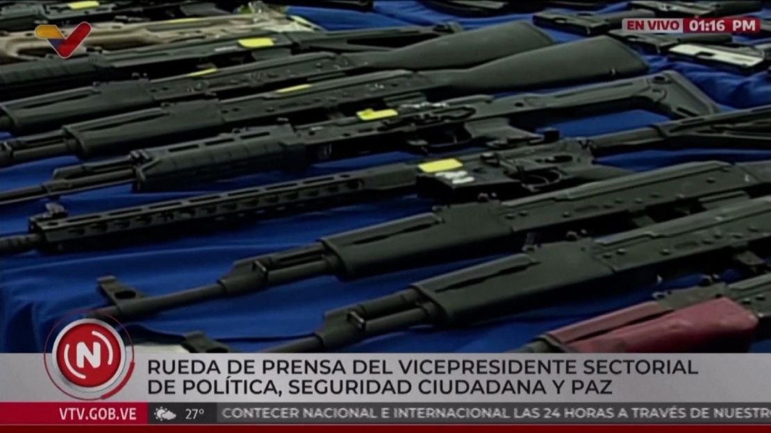 Venezuelan authorities showed images of confiscated rifles they said were part of an alleged plot to "destabilize" the country in a news conference on September 14.