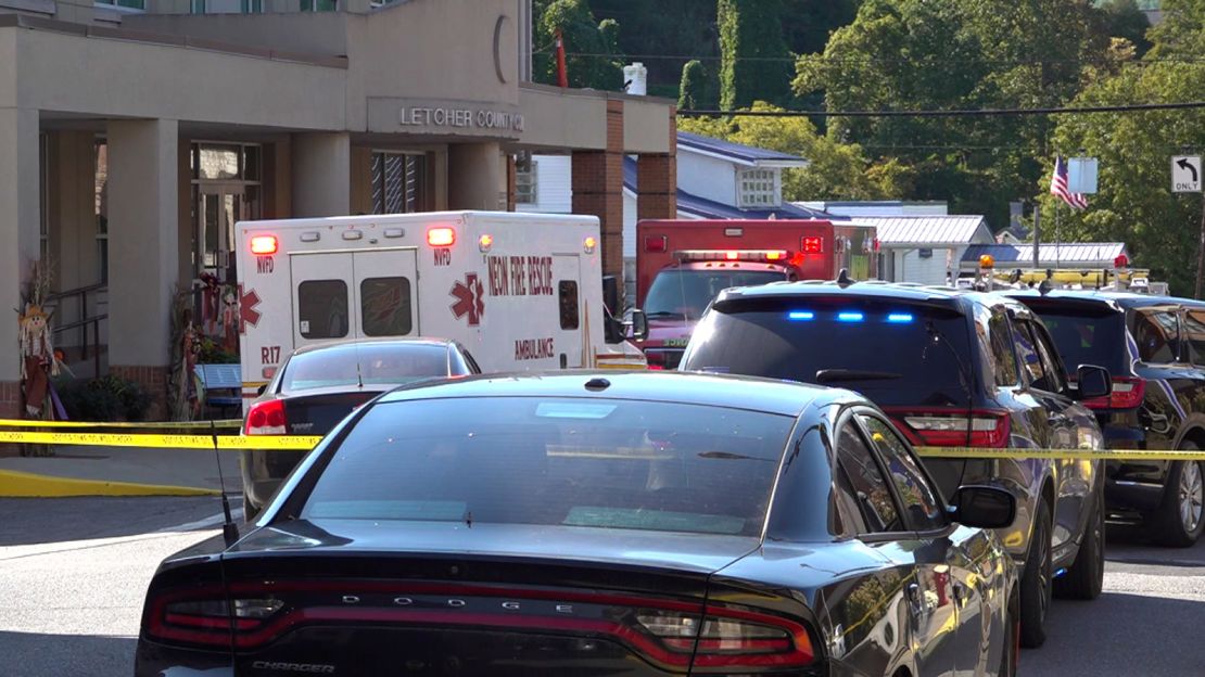 An ambulance near the scene after a district judge in Kentucky was shot in his office on Thursday, September 19.