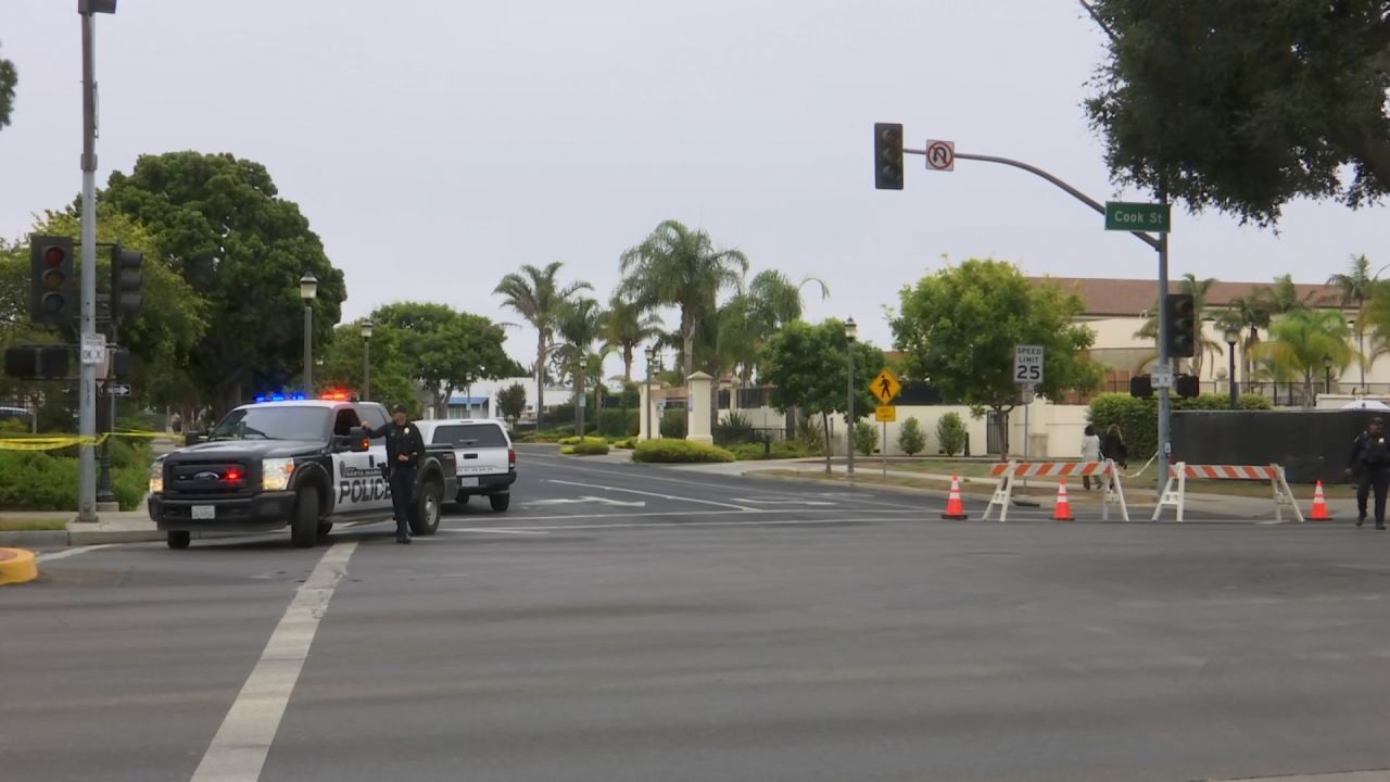 Police are seen near the scene of an explosion at the Santa Maria Superior courthouse on September 25, 2024, in Santa Maria, California.