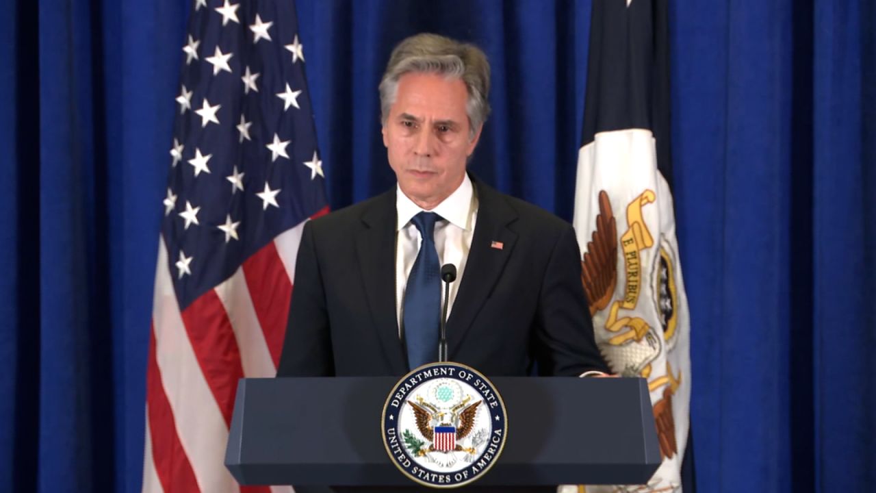 Secretary of State Antony Blinken speaks during a press conference?on?the?sidelines of the?United Nations?General Assembly on Friday, September 27.