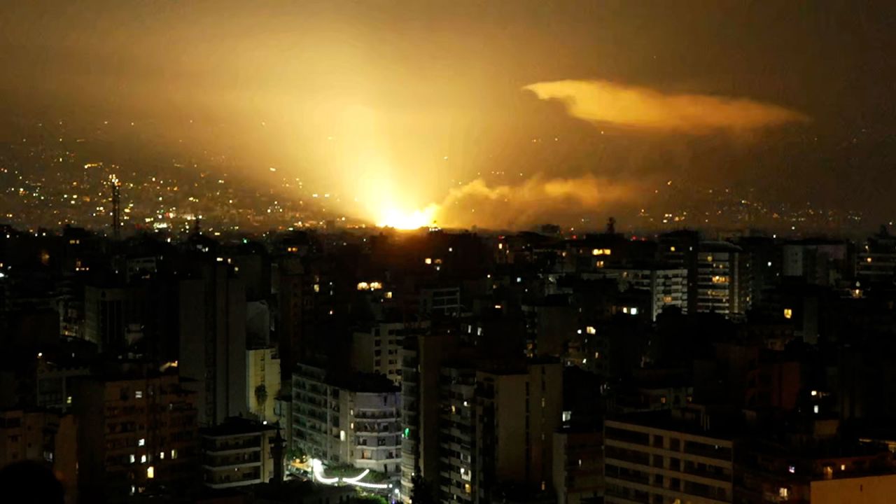 An explosion breifly lights up the sky in Beirut, Lebanon, on Saturday, September 28.