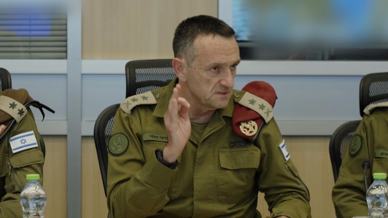 In this screengrab taken from a video,  IDF Chief of the General Staff Herzi Halevi speaks in Tel Aviv on September 28, 2024.