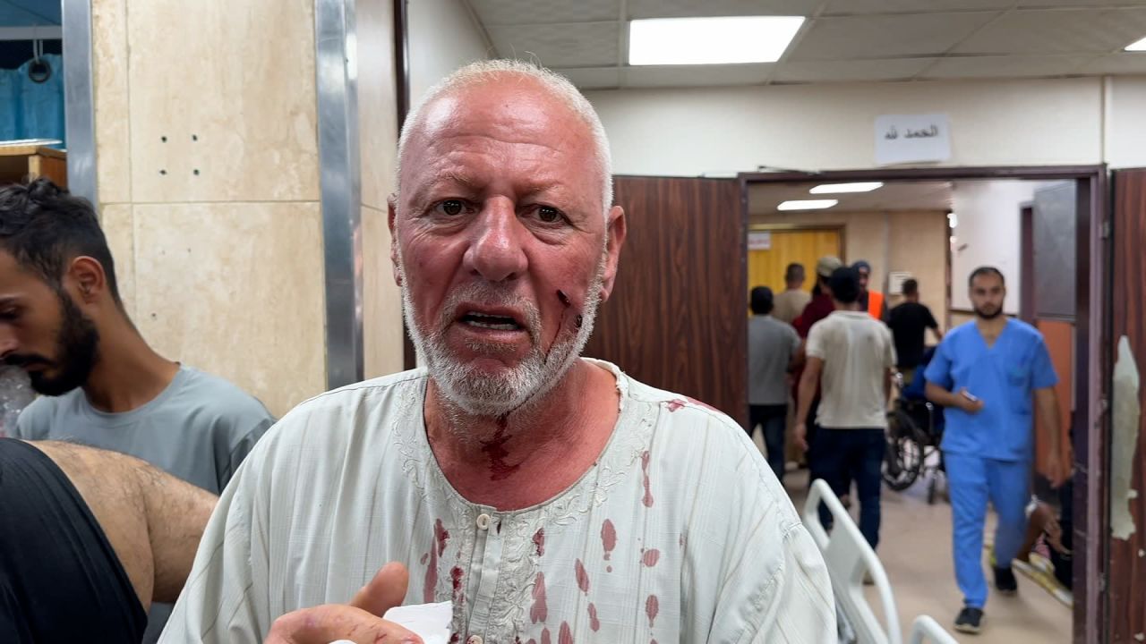 Abdul Nasser Awadallah, shown in Al-Aqsa Martyrs Hospital, in Deir al-Balah, said he sustained shrapnel in his neck, arm and back after an airstrike on a market in central Gaza, on September 30.