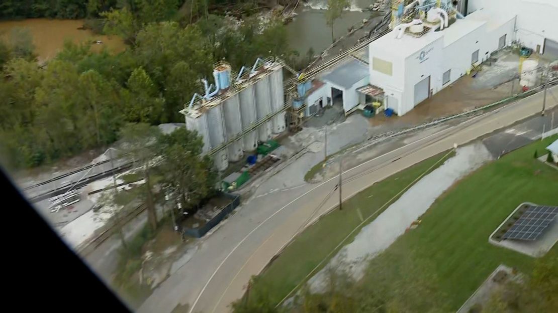 The Quartz Corp facility near Spruce Pine, North Carolina, is seen during a CNN flyover of the area on Monday, September 30.