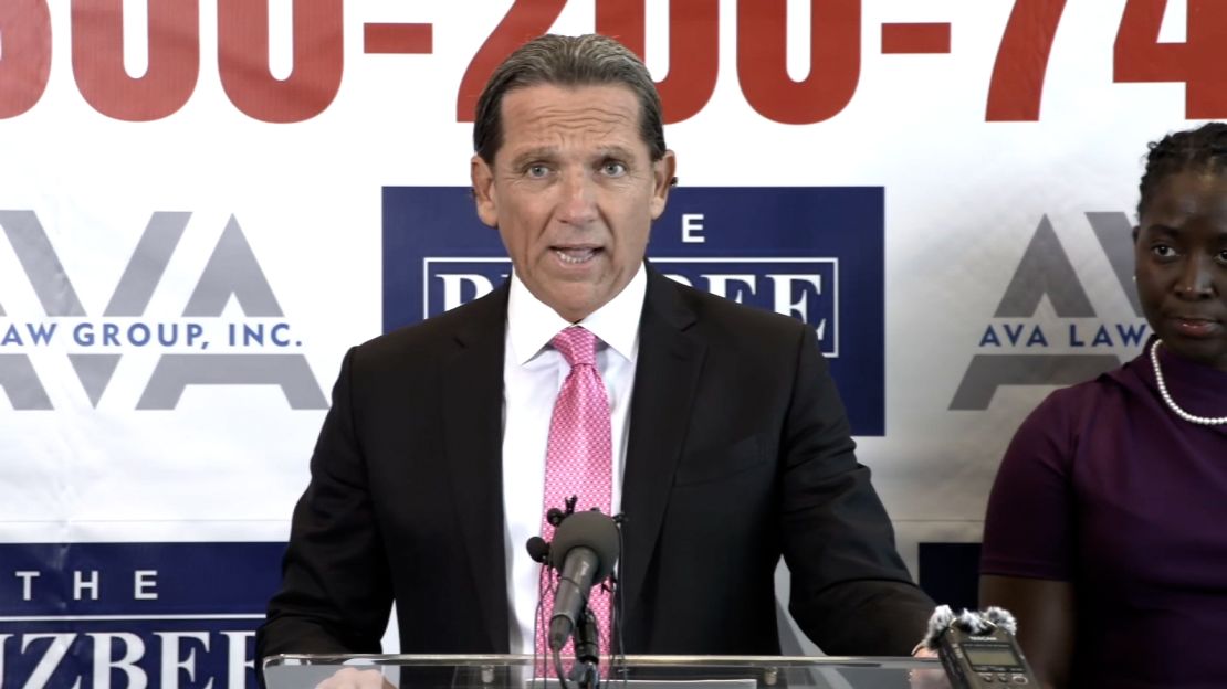 Tony Buzbee speaks during a news conference Tuesday in Houston.