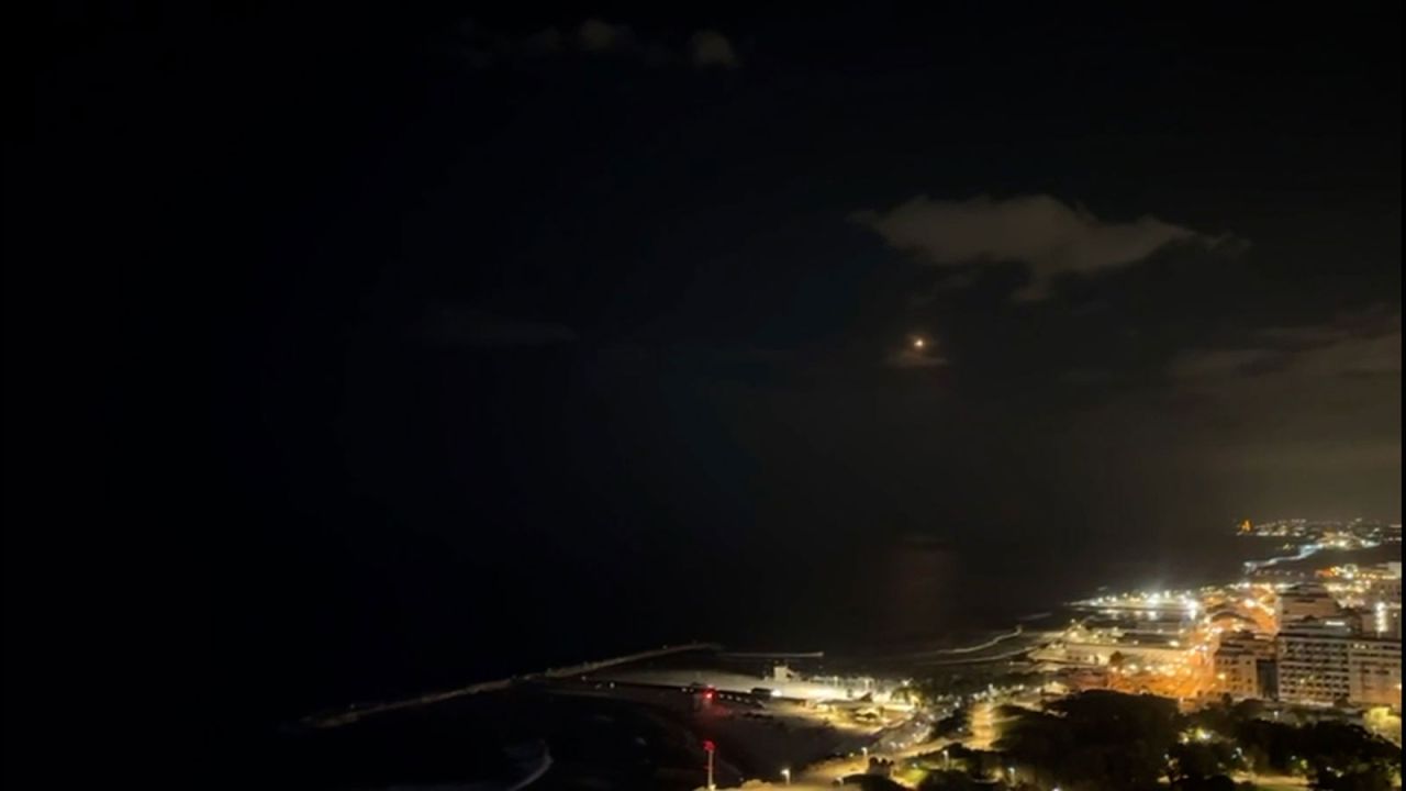 A frame from a CNN video shows a pssible interception over Tel Aviv.