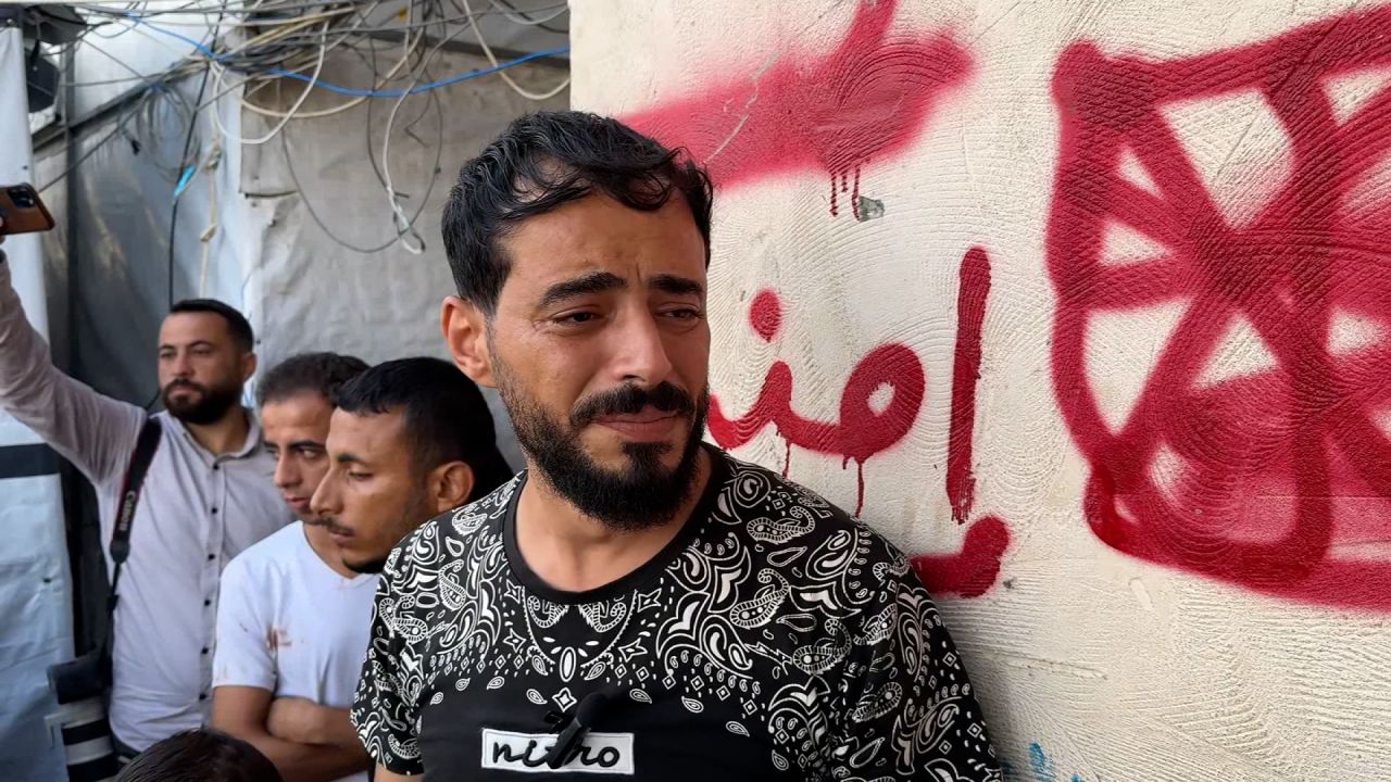 Mohammad Mayyat, a father shown outside Al-Aqsa Martyrs Hospital, in Deir al-Balah, said his only son was killed in an Israeli strike in central Gaza on Monday, October 8.