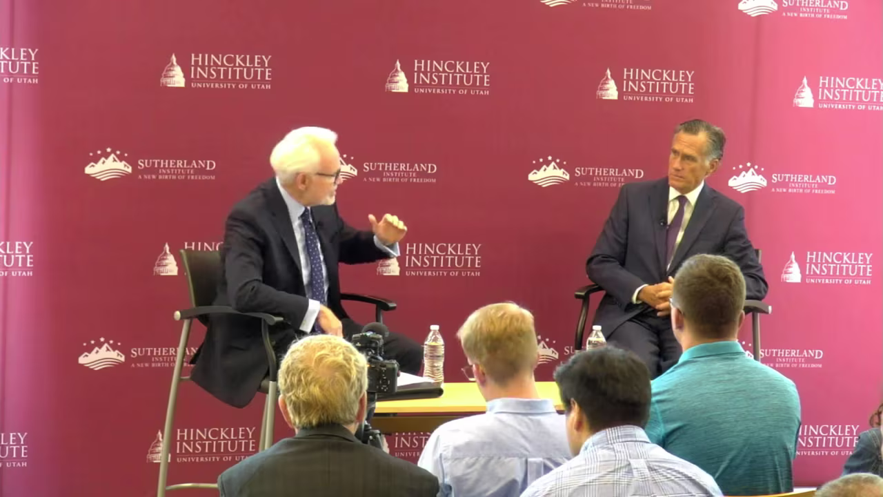 Sen. Mitt Romney participates in an event at University of Utah's Hinckley Institute of Politics on Tuesday, October 8.