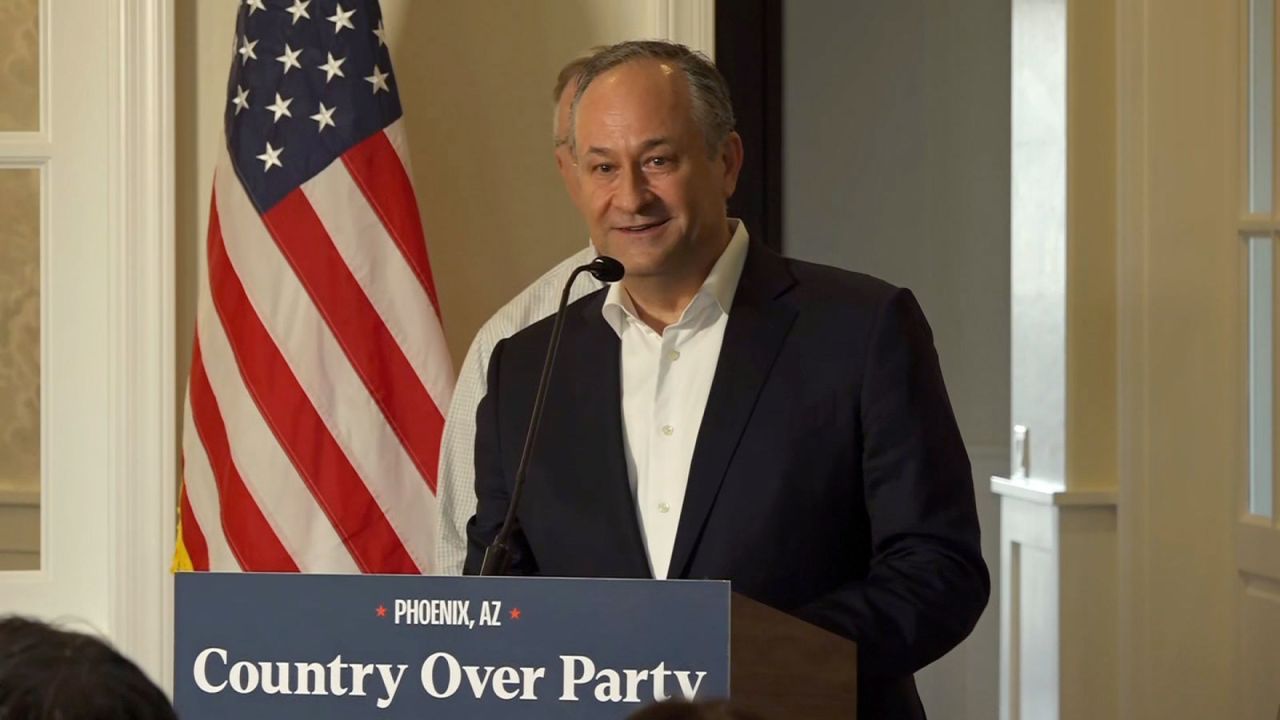 Second gentleman Doug Emhoff speaks during a campaign event in Mesa, Arizona, on Tuesday, October 8.
